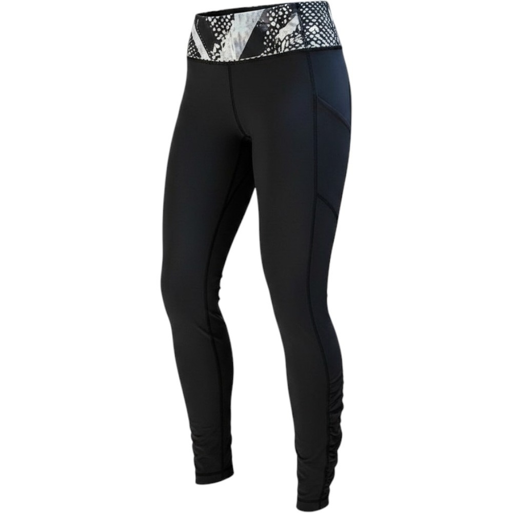 Lululemon Black Ruched Leggings Patterned Waistband Pockets Size 6